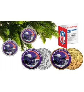 MINNESOTA VIKINGS Colorized JFK Half Dollar US 2-Coin Set NFL Christmas Tree Ornaments - Officially Licensed