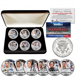 NEW YORK YANKEES Officially Licensed  2023 JFK Half Dollar U.S 6-Coin Complete Set with Premium Deluxe Display BOX (Judge, Volpe, Stanton, Cole, Torres, Rizzo)