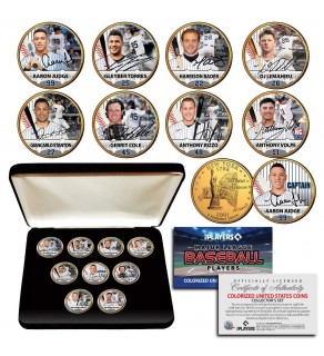 NEW YORK YANKEES 2023 Officially Licensed 24K Gold Plated New York Statehood Quarters U.S 9-Coin Complete Set with Premium Deluxe Display BOX (Judge, Volpe, Stanton, Cole, Torres, Rizzo) 