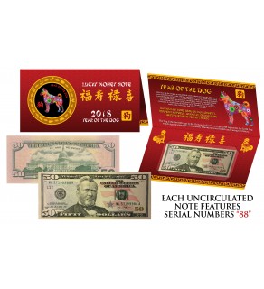 2018 CNY Chinese YEAR of the DOG Lucky Money S/N 88 U.S. $50 Bill w/ Red Folder
