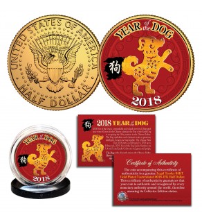 2018 Chinese New Year * YEAR OF THE DOG * 24K Gold Plated JFK Kennedy Half Dollar U.S. Coin