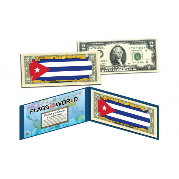 CUBA Flags of the World Genuine Legal Tender U.S $2 Bill Currency
