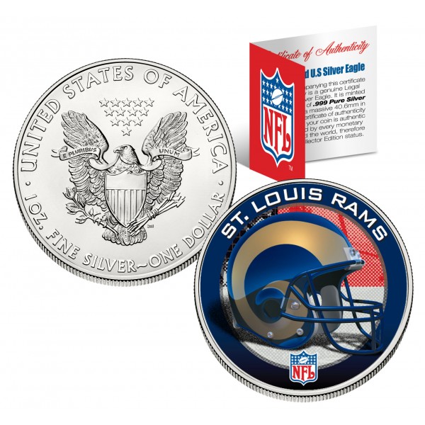ST. LOUIS RAMS 1 Oz American Silver Eagle $1 US Coin Colorized - NFL  LICENSED