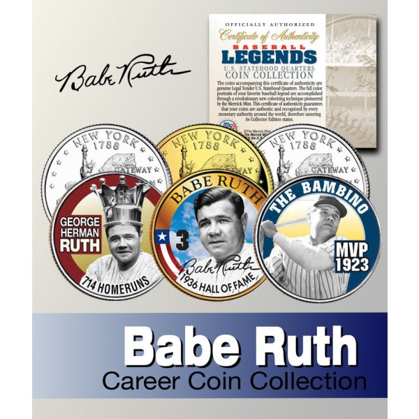 Baseball Legend BABE RUTH New York Statehood Quarters US Colorized