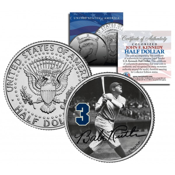 Babe Ruth  Hitting  JFK Kennedy Half Dollar US Colorized Coin