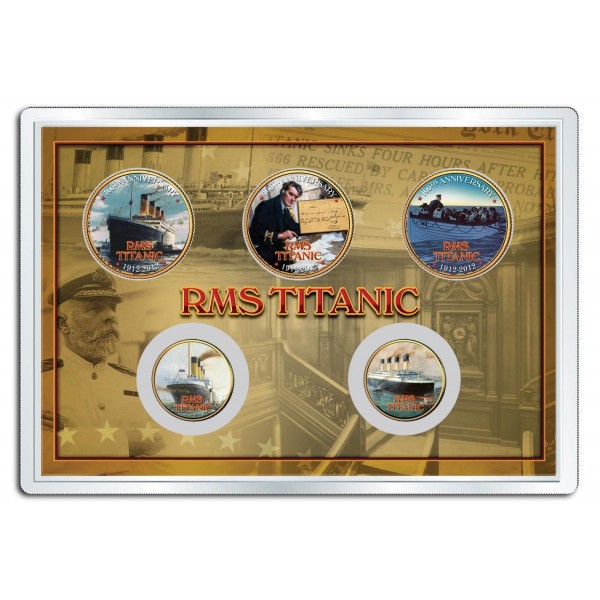 TITANIC RMS *100th Anniversary* {RESCUE 5 COIN SET} 24K Gold Plated Legal US SET