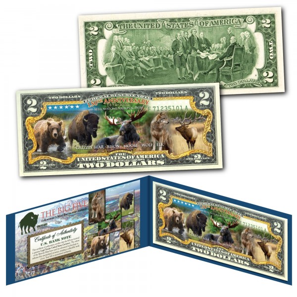 THE BIG 5 Animals - YELLOWSTONE National Park 150 Years of Wildlife Genuine  Official Legal Tender .