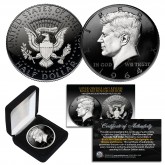 1964 BU Genuine Silver Kennedy Half Dollar U.S. Coin 2-Sided BLACK RUTHENIUM & Silver Highlights with Box