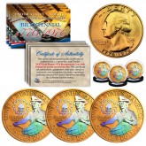 1976 Bicentennial Genuine U.S. Quarter Coin - 24K Gold Plated & Prism Hologram - Lot of 3