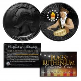 BOX Black RUTHENIUM 2018 JFK Half Dollar Coin w/ 2-SIDED 24K Gold Philad. MINT 