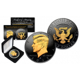 Black RUTHENIUM 2-SIDED 2017 Kennedy Half Dollar U.S. Coin with 24K Gold Clad JFK Portrait on Obverse & Reverse (D Mint) in Deluxe Display Felt Box