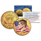 Colorized FLOWING FLAG 2022-P JFK Kennedy Half Dollar US Coin 24K Gold Plated