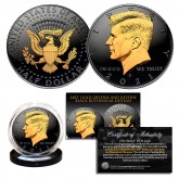 Black RUTHENIUM 2-SIDED 2021 Kennedy Half Dollar U.S. Coin with 24K Gold Clad JFK Portrait on Obverse & Reverse (P Mint)