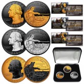 2021 WASHINGTON CROSSING DELAWARE Quarters SET of 3 Rare Metal Versions Coins (Black Ruthenium, Silver, 24K Gold) in Display Box