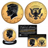 24K GOLD Gilded 2-SIDED 2022 JFK Kennedy Half Dollar U.S. Coin with BLACK RUTHENIUM Highlights on Obverse & Reverse (D Mint)