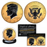 24K GOLD Gilded 2-SIDED 2022 JFK Kennedy Half Dollar U.S. Coin with BLACK RUTHENIUM Highlights on Obverse & Reverse (P Mint)