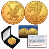 2022 Genuine 24K GOLD Plated 1 OZ .999 Fine Silver BU American Eagle U.S. Coin - TYPE 2 with Display Box