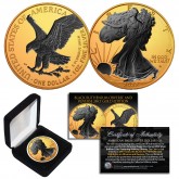 2022 Genuine 24K GOLD Plated with BLACK RUTHENIUM highlights 2-Sided 1 OZ .999 Fine Silver BU American Eagle U.S. Coin - TYPE 2
