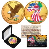 Dual 24K GOLD GILDED & COLORIZED 2-Sided 2024 Genuine 1 OZ .999 Fine Silver BU American Eagle U.S. Coin with BOX - TYPE 2