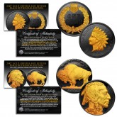 Black RUTHENIUM Original INDIAN HEAD Cent Penny & INDIAN HEAD Buffalo Nickel with 2-Sided 24KT Gold Clad Highlights U.S. 2-Coin Set