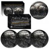 Lot of 3 Various Full Date BUFFALO NICKELS US Coins - BLACK RUTHENIUM - Indian Head Nickels