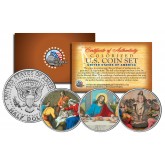 JESUS CHRIST - Nativity - Last Supper - Resurrection Colorized JFK Half Dollar 3-Coin Set
