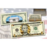 $5 Currency Dual Overlay * Gold Hologram & Polychrome Color * Genuine Legal Tender U.S. $5 Bill 2-Sided