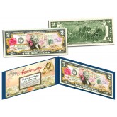 HAPPY ANNIVERSARY Keepsake Gift Colorized $2 Bill U.S. Genuine Legal Tender with Folio