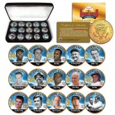 GOLDEN BASEBALL LEGENDS Colorized JFK Half Dollars 15-Coin Set 24K Gold Plated with Premium Deluxe Display BOX - Officially Licensed