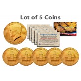 Bicentennial 1976 JFK Kennedy Half Dollar US Coins 24K GOLD PLATED w/Capsules (Quantity 5)