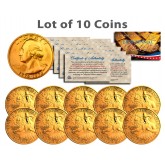 Bicentennial 1976 Quarters US Coins 24K GOLD PLATED w/Capsules (Quantity 10)