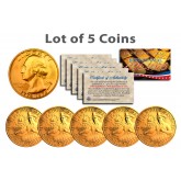 Bicentennial 1976 Quarters US Coins 24K GOLD PLATED w/Capsules (Quantity 5)