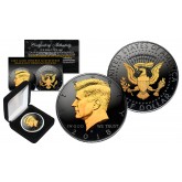 Black RUTHENIUM 2-SIDED 2018 Kennedy Half Dollar U.S. Coin with 24K Gold Clad JFK Portrait on Obverse & Reverse (P Mint) in Deluxe Display Felt Box