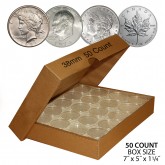  MORGAN DOLLARS / PEACE DOLLARS / IKE DOLLARS / 1oz CANADIAN MAPLE LEAFS Direct-Fit Airtight 38mm Coin Capsule Holders (QTY: 50) **COMES PACKAGED WITH BOX AS SHOWN** 