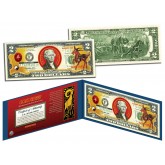 Chinese Zodiac - YEAR OF THE GOAT / SHEEP - Colorized $2 Bill U.S. Legal Tender Currency