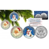 MERRY CHRISTMAS JFK Kennedy Colorized Half Dollar US 2-Coin Set in Ornament Capsules - Snowman & Santa Claus