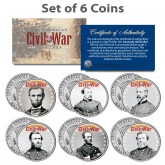 American CIVIL WAR - North UNION LEADERS - JFK Kennedy Half Dollars U.S. 6-Coin Set