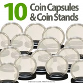 10 Coin Capsules & 10 Coin Stands for MORGAN / PEACE / IKE DOLLARS - Direct Fit Airtight 38mm Holders