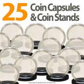 25 Coin Capsules & 25 Coin Stands for  QUARTERS - Direct Fit Airtight 24mm Holders