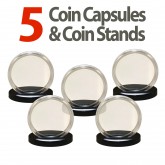 5 Coin Capsules & 5 Coin Stands for SILVER EAGLE - Direct Fit Airtight 40.6mm Holders