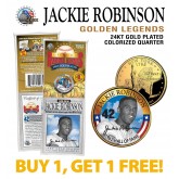 JACKIE ROBINSON Golden Legends 24K Gold Plated State Quarter US Coin - BUY 1 GET 1 FREE - bogo