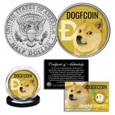 DOGECOIN Cryptocurrency Commemorative Collectors Coin Art on Official JFK Kennedy Half Dollar U.S. Coin