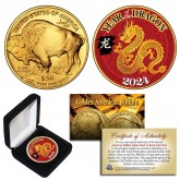 2024 Chinese New Year * YEAR OF THE DRAGON * 24 Karat Gold Plated $50 American Gold Buffalo Indian Tribute Coin with DELUXE BOX