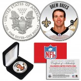 DREW BREES New Orleans Saints NFL 1 oz PURE SILVER AMERICAN U.S. EAGLE in Deluxe Black Felt Coin Display Gift Box
