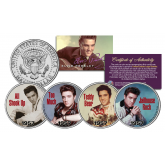 ELVIS PRESLEY 1957 #1 SONG HITS Colorized JFK Half Dollar Genuine Legal Tender U.S. 4-Coin Set