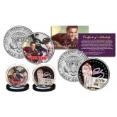 ELVIS PRESLEY - The King & Last Concert- Colorized JFK Kennedy Half Dollar US 2-Coin Set with Stands- Officially Licensed