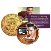 Elvis Presley " 75th Birthday " JFK Kennedy Half Dollar U.S. Coin 24K Gold Plated