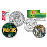 Green Bay Packers HOF Brett FAVRE 2-Coin Set U.S. Wisconsin Quarter & JFK Half Dollar - NFL Officially Licensed