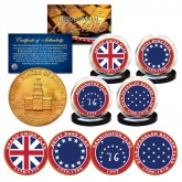 HISTORIC FLAGS of The United States of America 24K Gold Plated 1976 Bicentennial U.S. JFK Kennedy Half Dollar 4-Coin Set