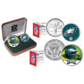 PHILADELPHIA EAGLES - NFL 2-COIN SET State Quarter & JFK Half Dollar in Exclusive Football Pigskin Display Box OFFICIALLY LICENSED
